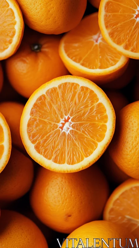 Citrus spotlight: one bold orange halo amid juicy halves.