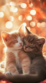 Two Kittens Embrace in Warm Golden Light.