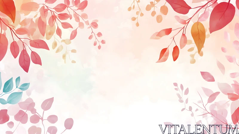 Soft autumn canopy of watercolor leaves in pastel air.