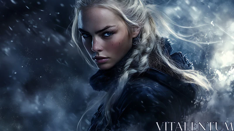 Digital painting portrait in icy cinematic close-up profile framing.