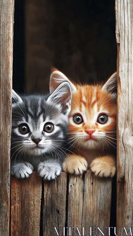 Two Felid Subjects Exhibiting Heightened Alert State Through Wooden Portal Frame