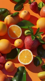 Hyperreal citrus and berries under sharp studio lighting.