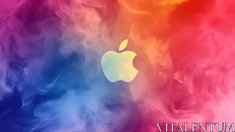 Colorful swirling backdrop gently surrounds a white logo