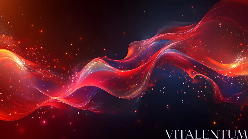 Red and orange light trails curve across dark digital space