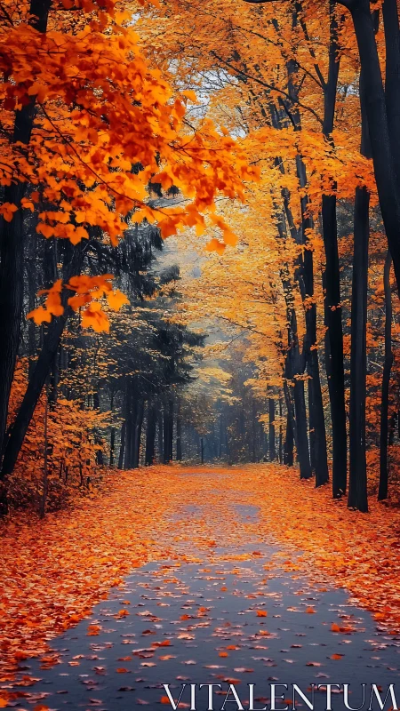 Autumn Forest Path Ablaze with Golden Canopy Light