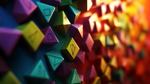 Geometric neon prisms form a vibrant abstract cascade.