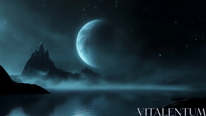 Moonlit Mist over Silent Alien Tides, dreaming blue worlds.