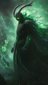 Horned void warlord commands swirling emerald fire