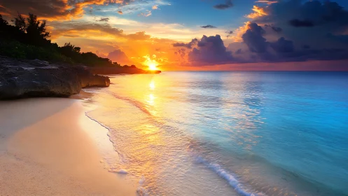 Sunset tides ignite a crystalline shoreline in molten gold.