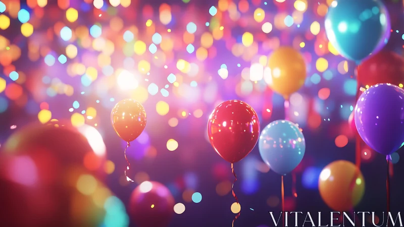 Vibrant Balloons Float Through Golden Bokeh Light.