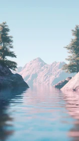 Pastel mountain lagoon whispering soft sunrise reflections.