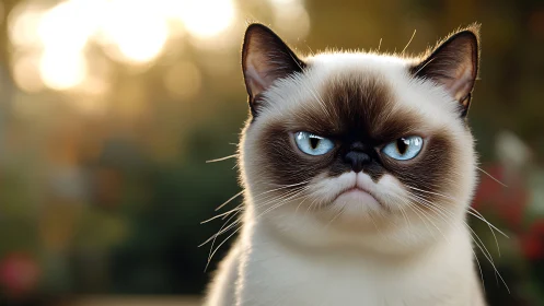 Siamese Cat Portrait with Arctic Eyes. Striking Blue Gaze.