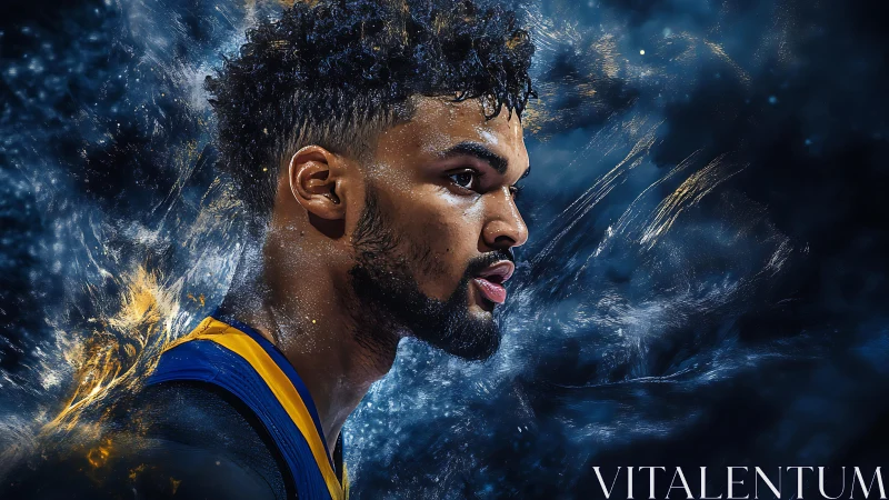 Cosmic court sprint: focused baller carved from starlight.