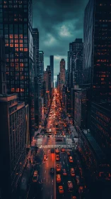 City street shows dense traffic between tall glass towers