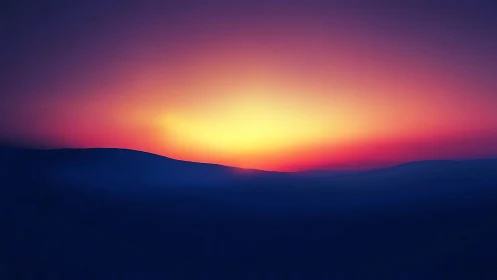 Vivid sunset glow above dark rolling mountain ridge.