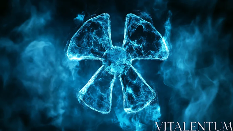 Luminous radioactive symbol sculpted from crackling blue energy.