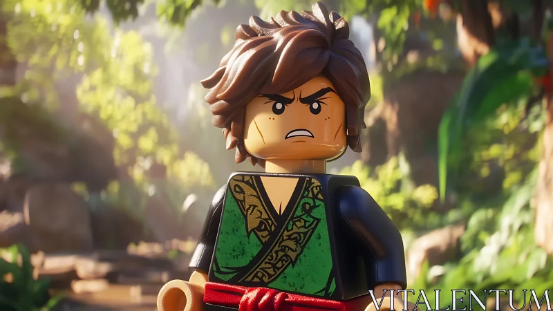 Defiant jungle warrior minifig glaring through golden light.