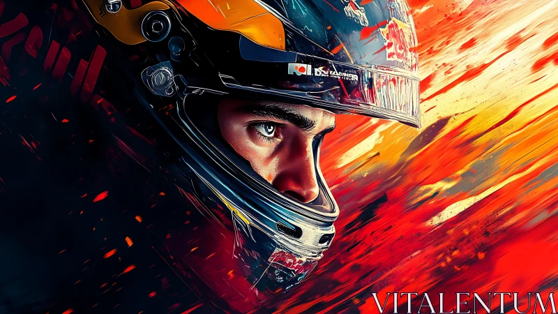 High-intensity racing visor portrait with kinetic color turbulence.