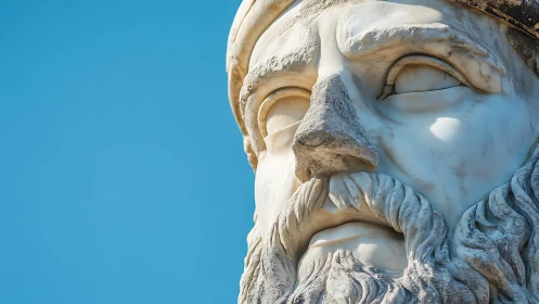 Marble philosopher gazes calmly into a bright blue sky