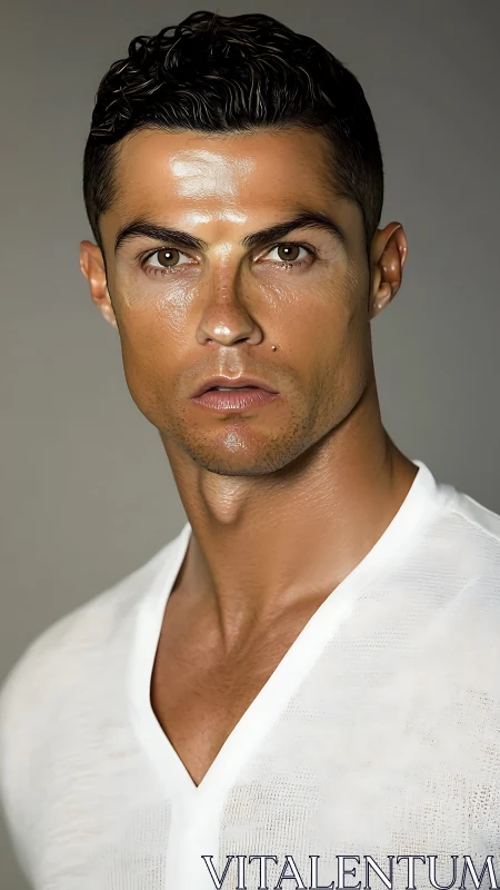 Male portrait shows intense gaze in high-key studio lighting