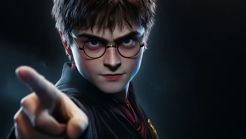 Wizarding boy casting spell in intense 3D close-up.