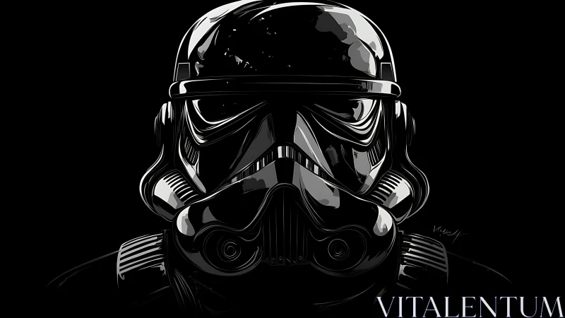 Shimmering galactic helmet portrait in stark monochrome.
