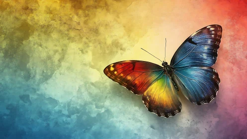Butterfly with multicolored wings over textured gradient