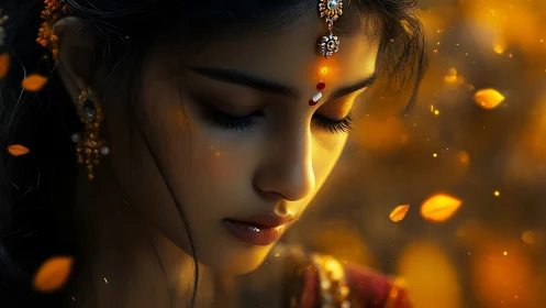 Embers of quiet grace drift around her golden twilight gaze