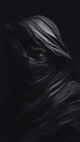 Veiled portrait isolates a single eye in dramatic low-key lighting
