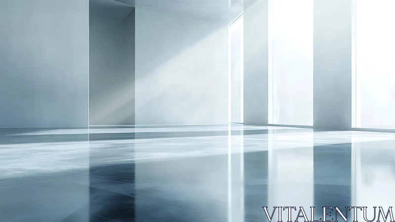 Serene Minimalist Space Flooded with Ethereal Light and Reflections
