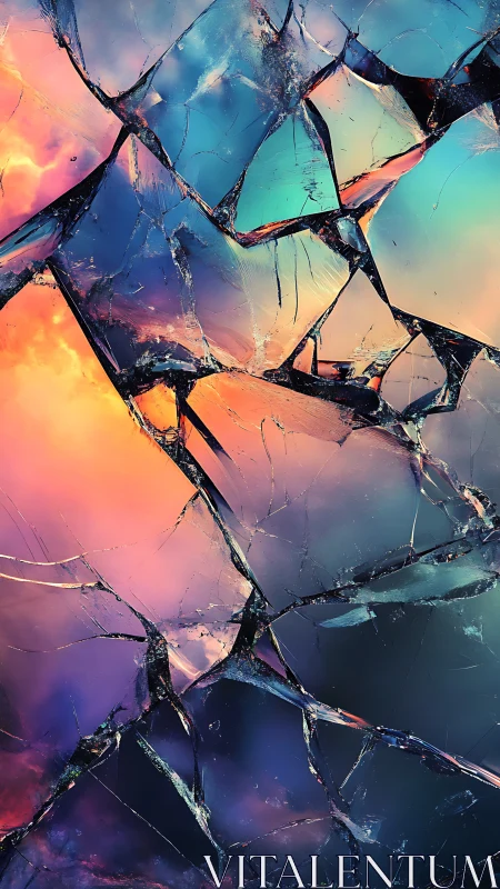 Shattered glass surface overlays blended neon gradient colors