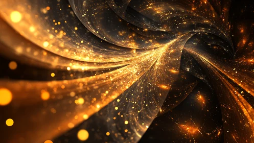 Golden cosmic stream curves through luminous stardust field