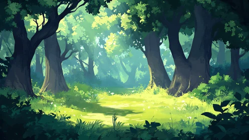 Enchanted Forest Clearing with Ancient Trees.