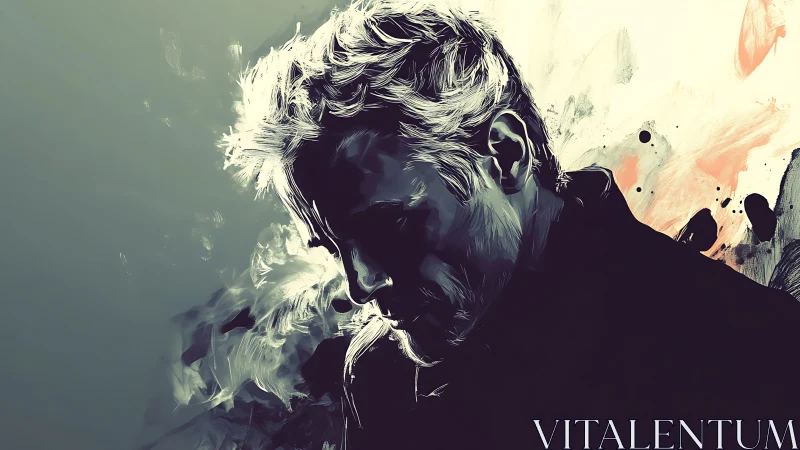 Digital portrait silhouette of man with abstract background.