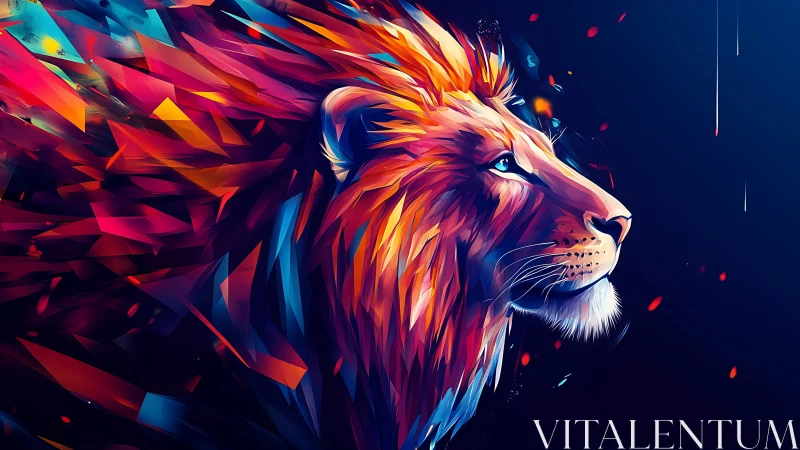 Radiant lion in glowing colors against a night sky.