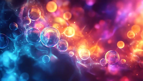 Glowing soap galaxies drift through a neon cosmic tide tonight