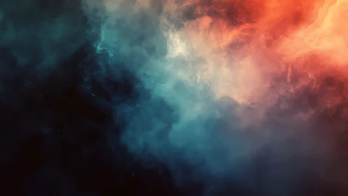 Cosmic nebula cloud merges cool teal and hot orange light
