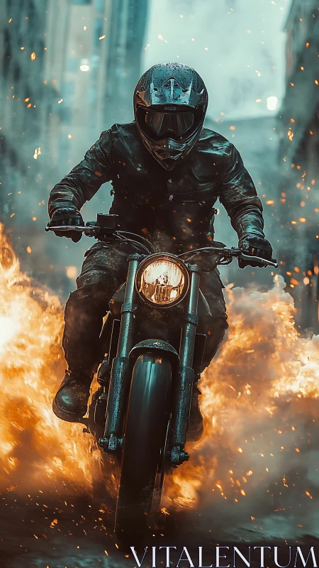 Motorcyclist rides through street explosion in fiery action