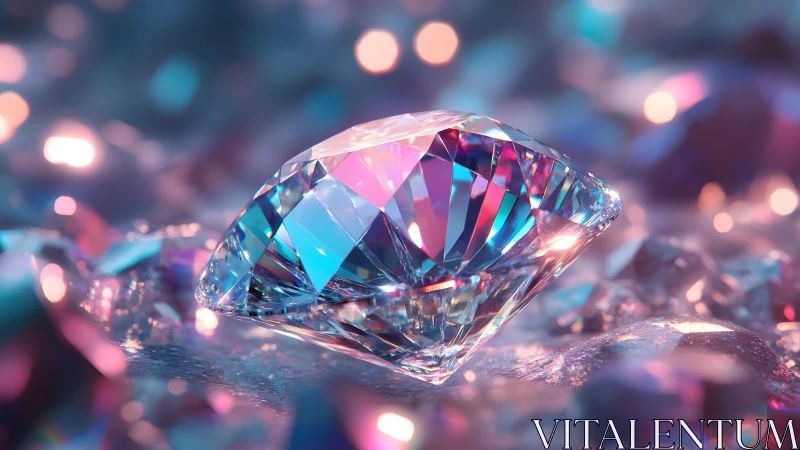 Brilliant Cut Diamond on Glittering Surface, Dreamy Pastel Style.