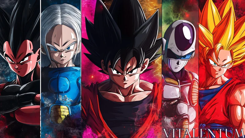 Five powerful anime warriors stand united in vivid color
