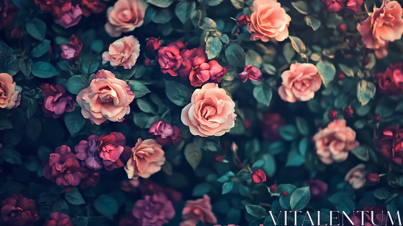 Romantic Floral Tapestry: Layered Rose Garden Composition.