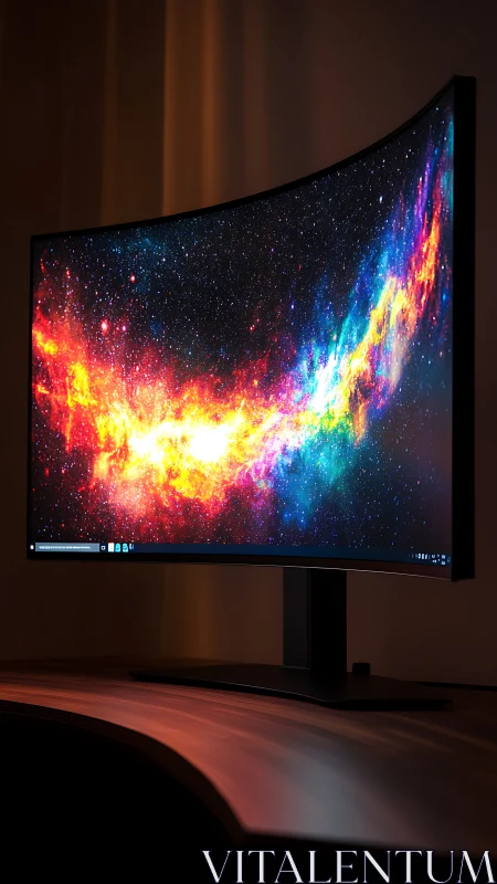 Curved galaxy monitor ignites a cinematic desktop cosmos.