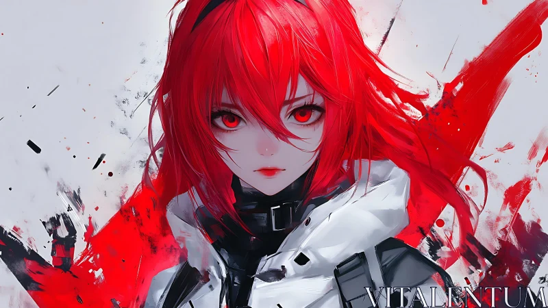 Crimson eyed tactician in a storm of abstract scarlet. Period.