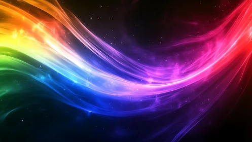 Glowing rainbow ribbons drifting through a dreamy night sky.