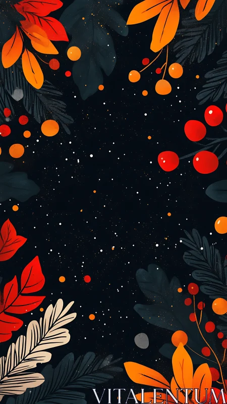 Autumn foliage frame surrounds star-speckled night sky