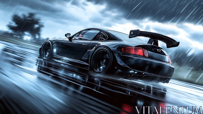 Rain-soaked widebody track coupe under dynamic motion blur.