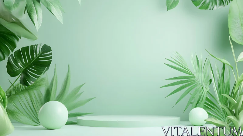 Mint jungle stage with lush leaves and floating orbs.