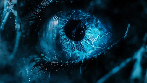 Close-up digital rendering shows illuminated blue human iris
