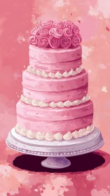 Three-Tiered Pink Cake With Stunning Rose Toppers