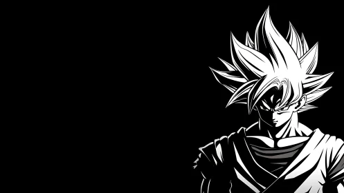 High-contrast monochrome anime warrior rendered in sharp vector lines